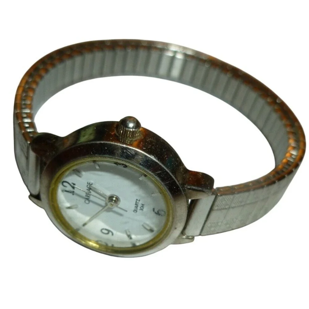 Carriage by Timex Womens Silver Tone Quartz Watch‎ White Dial Expansion Band 30M